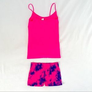 Neon pink/blue matching tank & shorts dance set